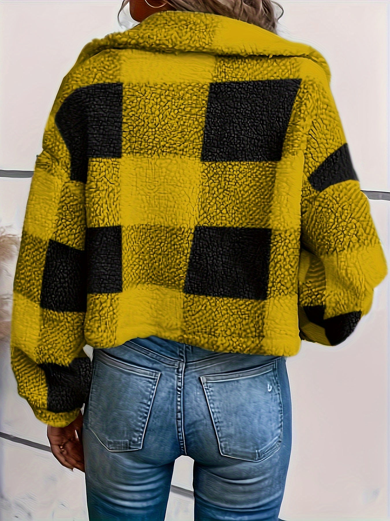 Women’s Plaid Teddy Coat – Button-Up Warm Checkered Fall/Winter Outerwear