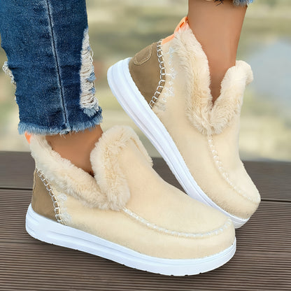 Women’s Fleece Ankle Boots – Slip-On Warm Winter Comfort