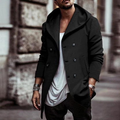 Trench-coat à capuche croisé pour homme – Coupe ample mi-longue