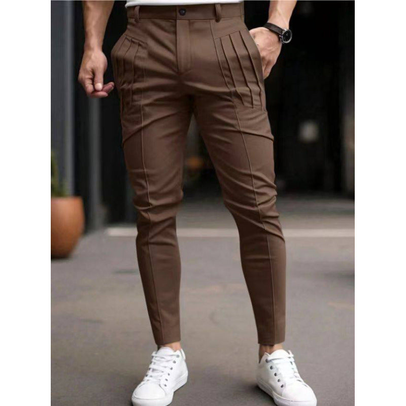 Pantalon habillé court coupe slim pour homme – Taille élastique décontractée doublé polaire