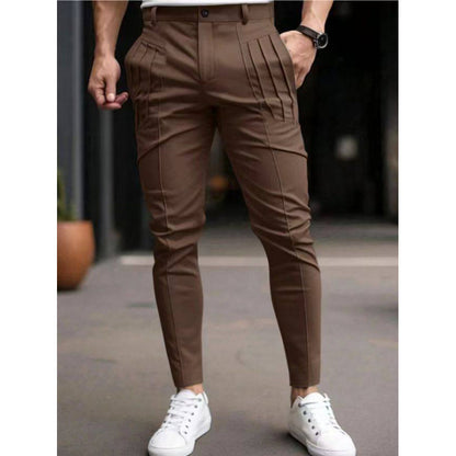 Pantalon habillé court coupe slim pour homme – Taille élastique décontractée doublé polaire