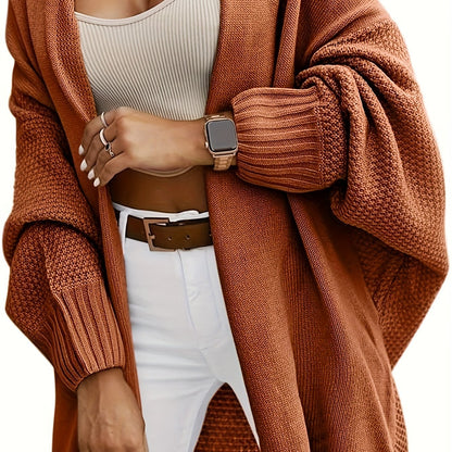 Women’s Oversized Knit Cardigan – Open Front Batwing Sleeve Sweater