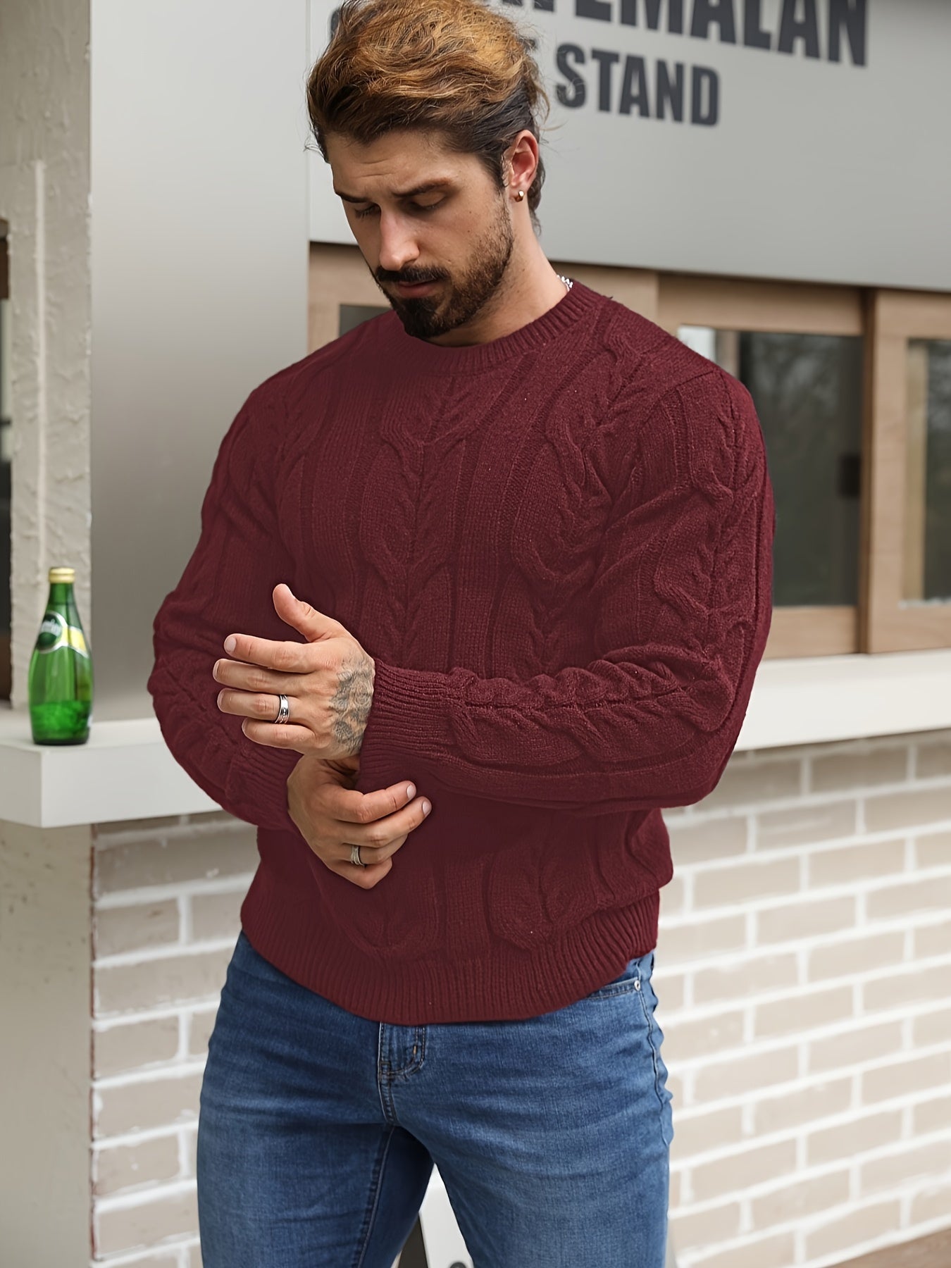 Men’s Striped Knit Sweater – Soft Crewneck Ribbed Trim Pullover