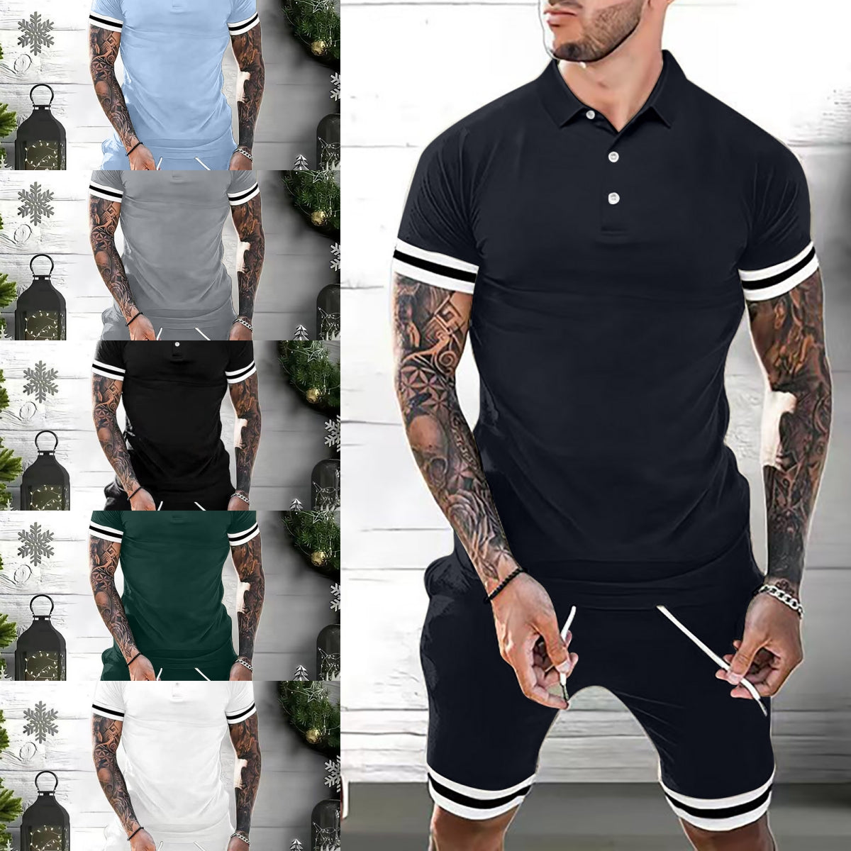 Conjunto de verano de 2 piezas de polo y shorts para hombre – Atuendo deportivo casual