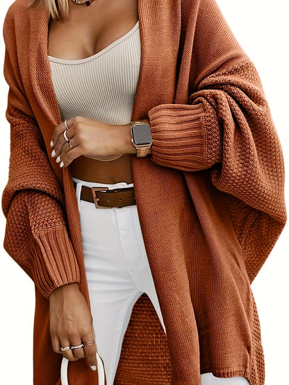 Women’s Oversized Knit Cardigan – Open Front Batwing Sleeve Sweater