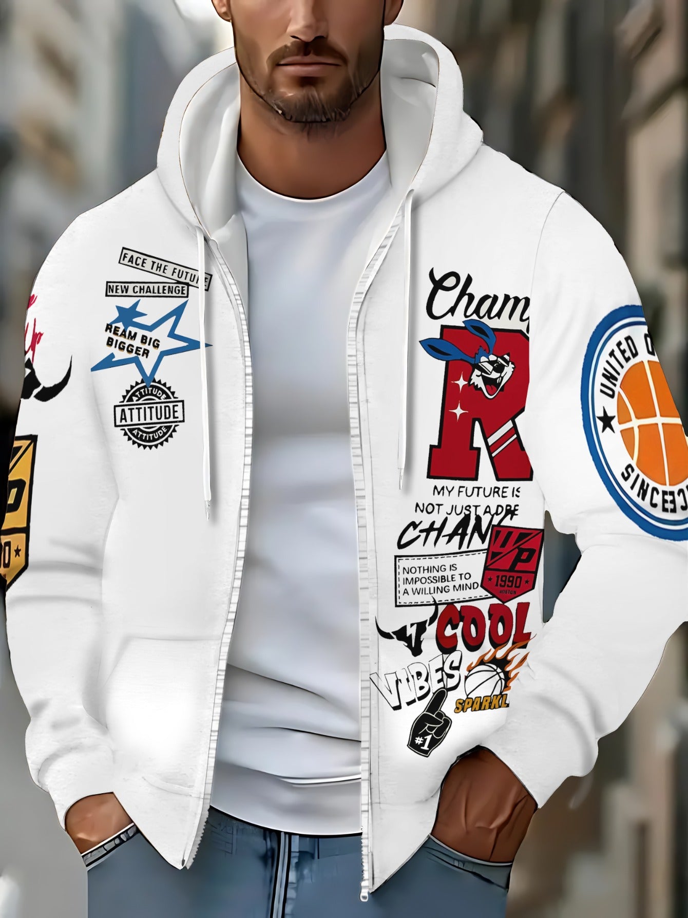 Loom & Soul Men’s Lightweight Zip Hoodie – Sporty Graphic Outdoor Jacket