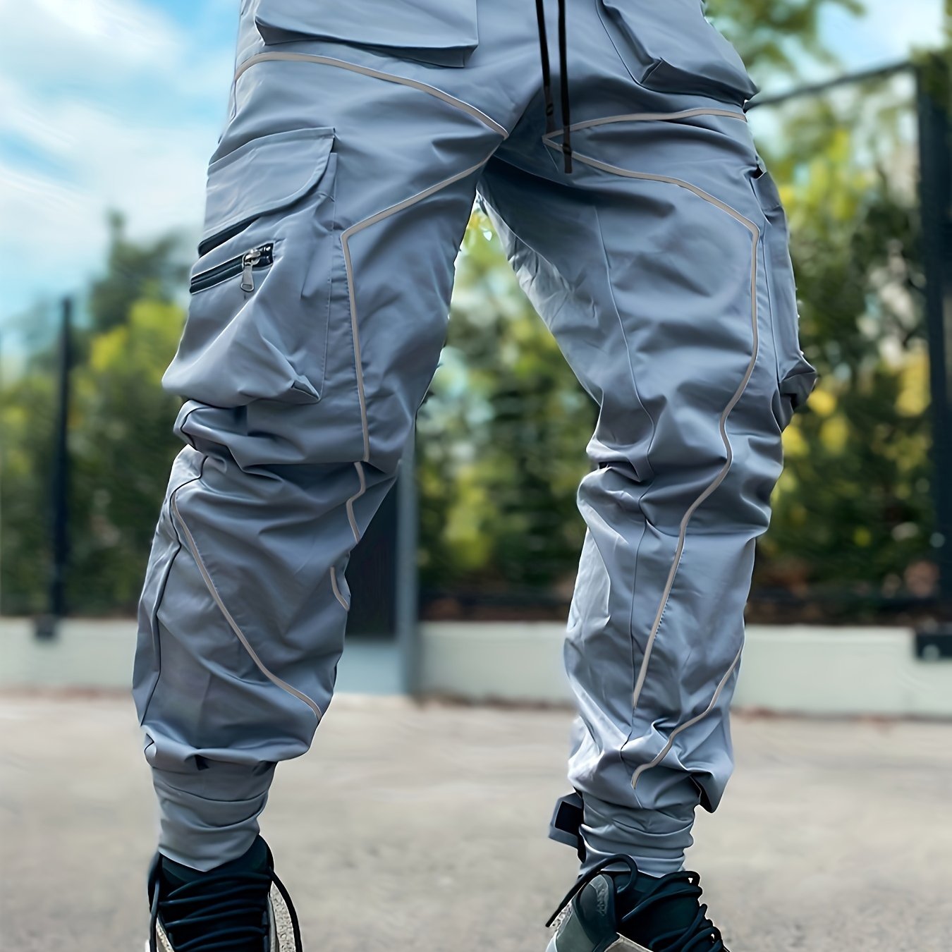 Men’s Reflective Cargo Pants – Loose-Fit Multi-Pocket Sports Trousers