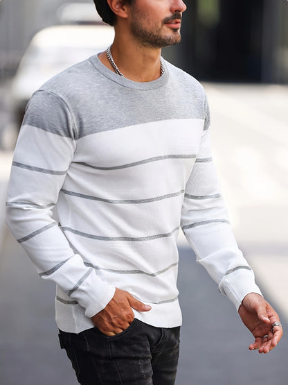Pull tricoté rayé bleu marine pour homme – Col rond décontracté