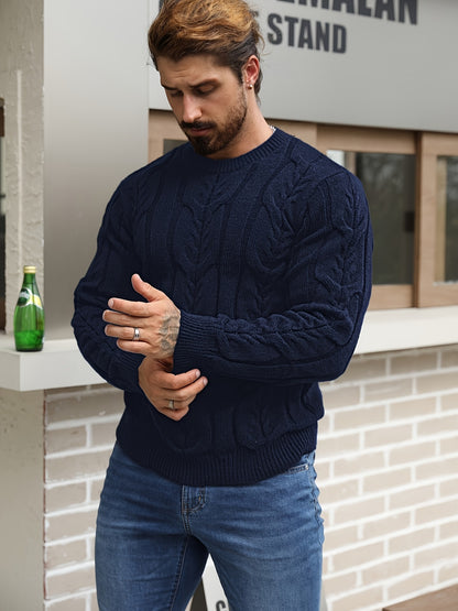 Men’s Striped Knit Sweater – Soft Crewneck Ribbed Trim Pullover