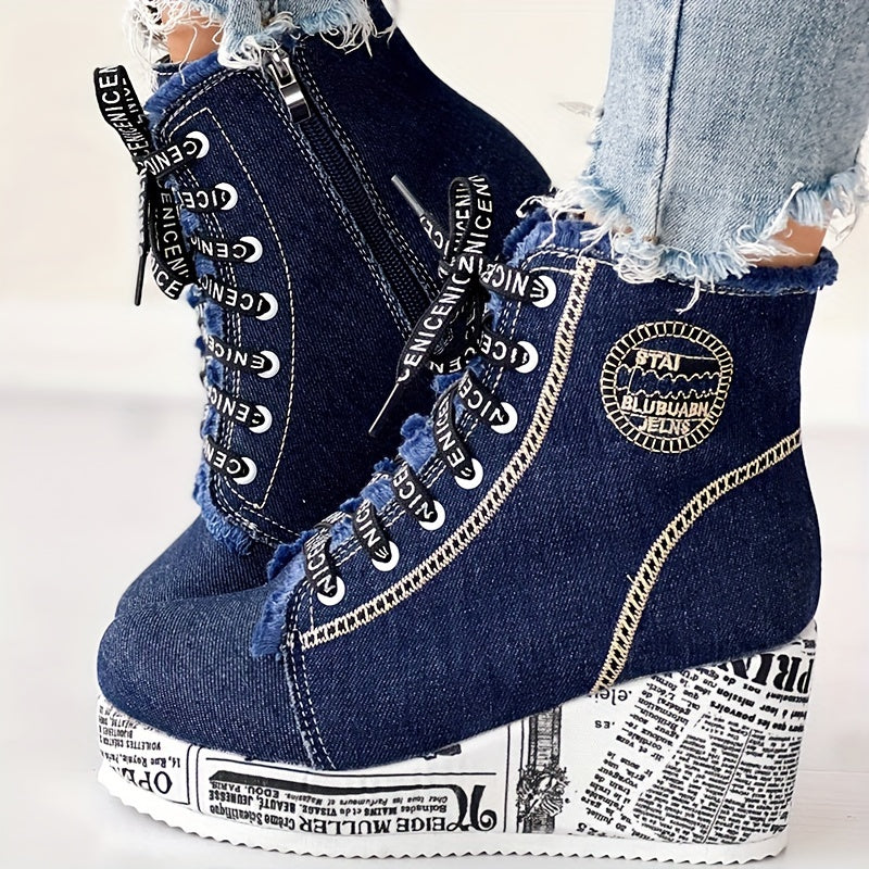 Women’s Dazzle Chunky Heel Boots – Lace-Up Heart Lace Ankle Booties