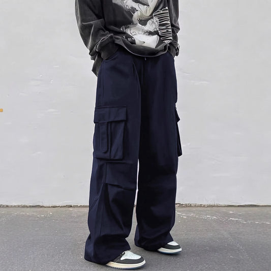 Men’s Wide-Leg Parachute Pants – Mid Rise Casual Workwear Trousers