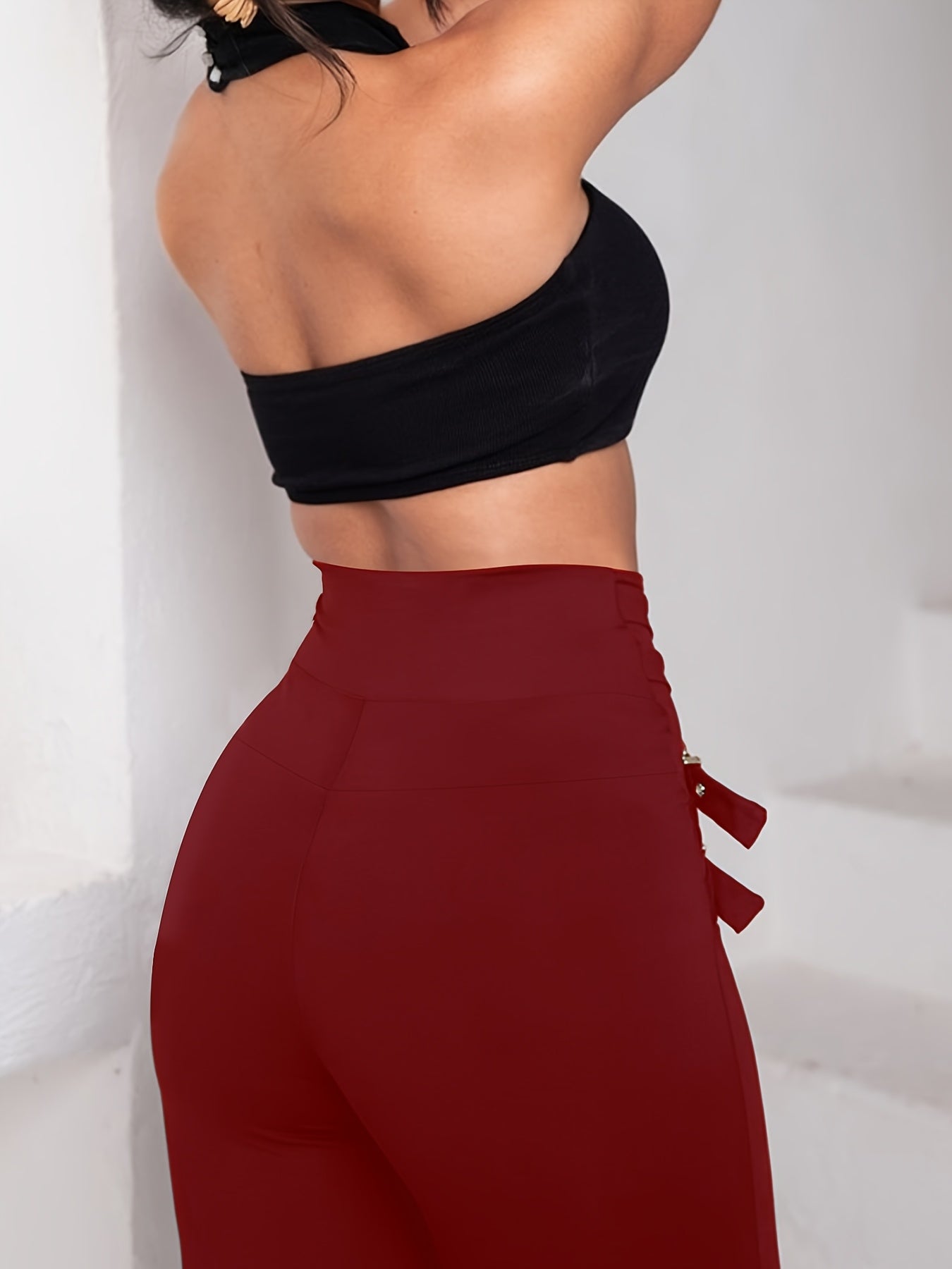 Women’s Cross Buckle High-Waist Pants – Stretch Fit Sculpting Leggings