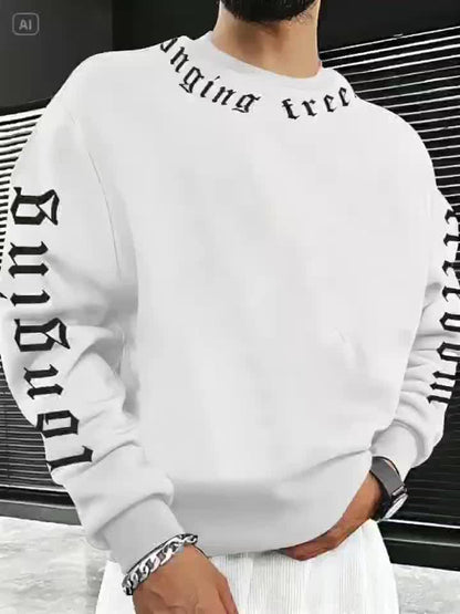 Men’s Printed Crewneck Sweatshirt – Trendy Casual Street Pullover