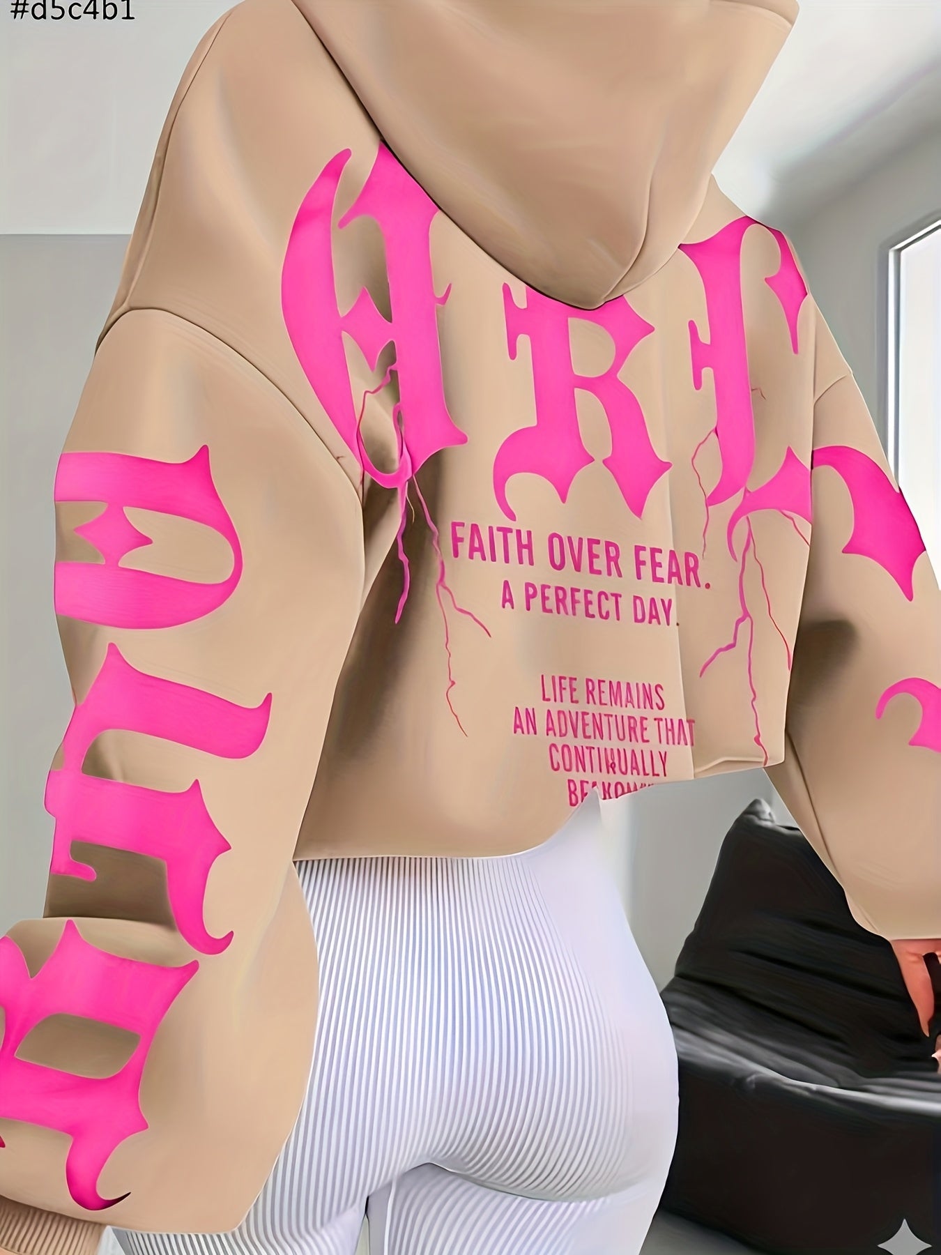 Faith Over Fear Hoodie – Black & Pink Gothic Lettering Loose Fit Sweatshirt