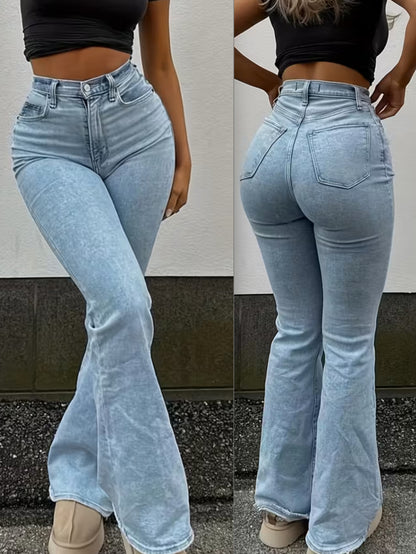 Vaqueros micro acampanados Y2K para mujer – Denim elástico vintage de talle alto
