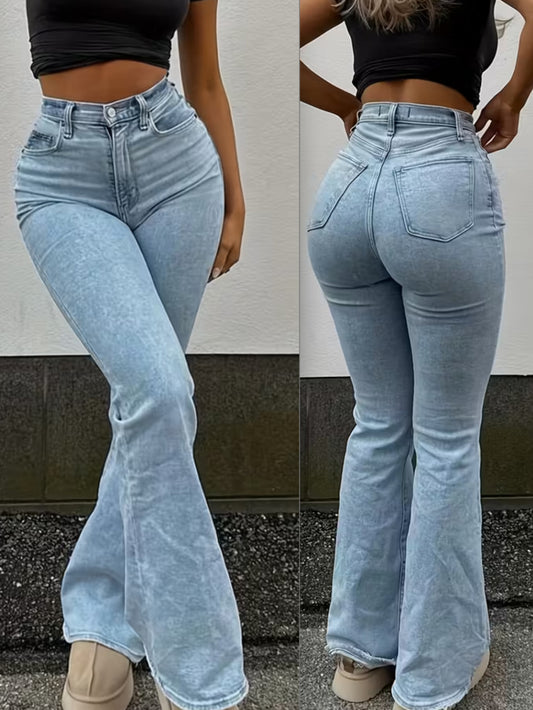 Jean micro-évasé taille haute pour femme Y2K en jean stretch vintage