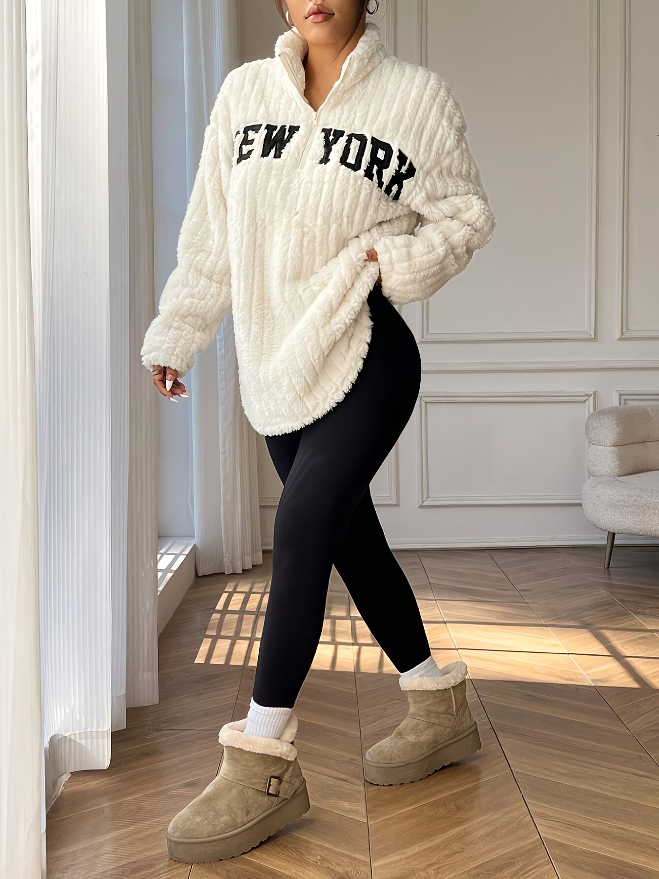 Elegant Zip-Up Sweater Coat – Women’s Stand Collar Fall/Winter Outerwear