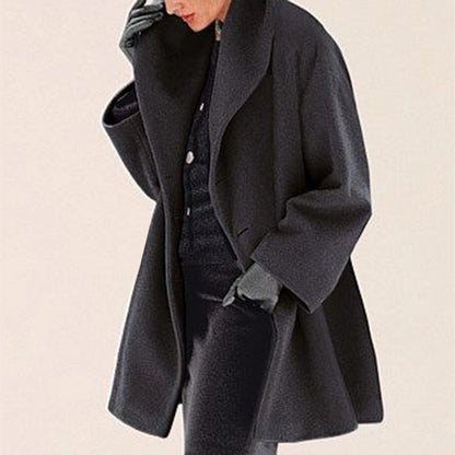 Abrigo suelto de lana para mujer – Chaqueta de invierno casual con cuello redondo