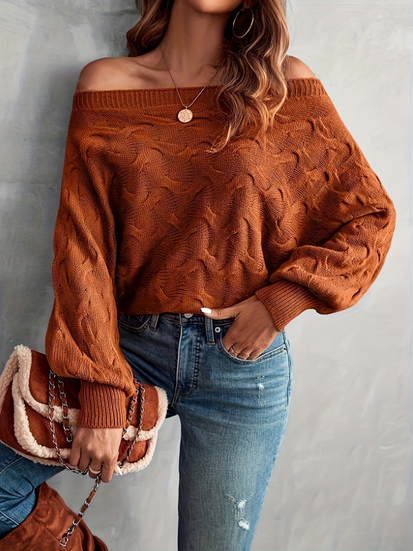 Women’s Off-Shoulder Batwing Sweater – Relaxed All-Season Knit