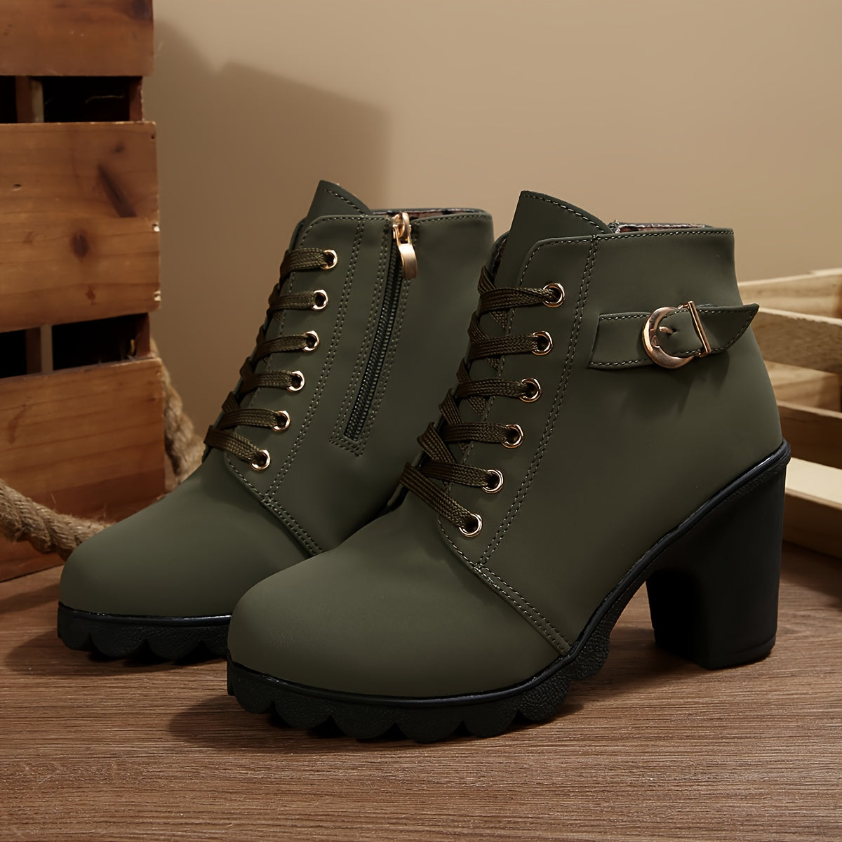 Botines de tacón alto para mujer - Tacón de bloque, elegantes, sin cordones