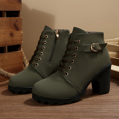 Botines de tacón alto para mujer - Tacón de bloque, elegantes, sin cordones