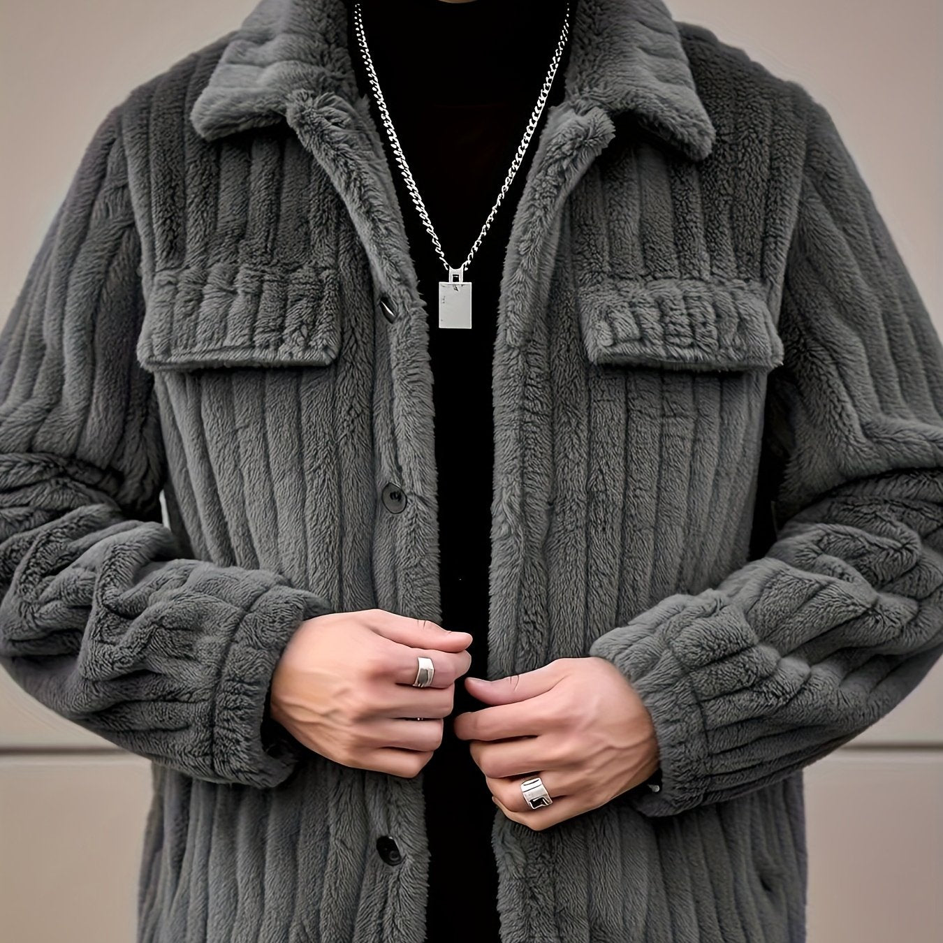 Veste Boutonnée en Flanelle pour Homme – Manteau Décontracté d'Hiver à Revers