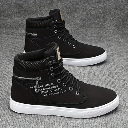 Men’s Mid-Top Casual Sneakers – Non-Slip PU Streetwear Shoes