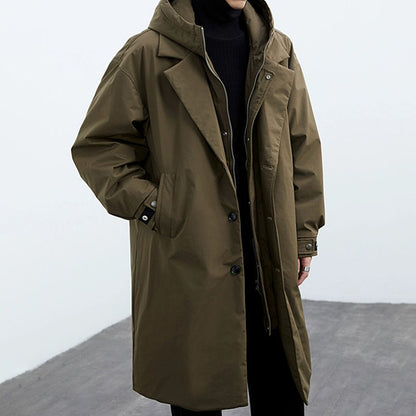 Trench-coat à capuche deux-en-un en fausse fourrure pour homme – Coupe mi-longue et chaude