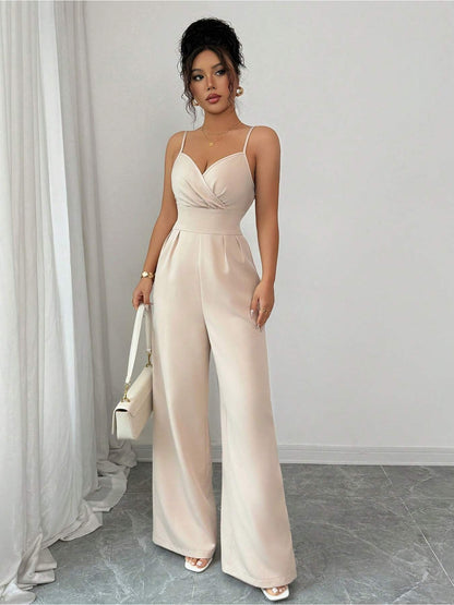 Mono Minimalista con Tirantes y Cuello de Pico – Elegantes Palazzos de Pierna Ancha