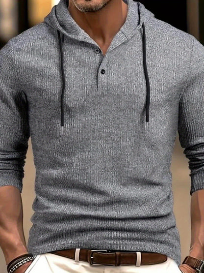 Men’s Ribbed Henley Shirt – Long Sleeve Soft Knit Fall Top