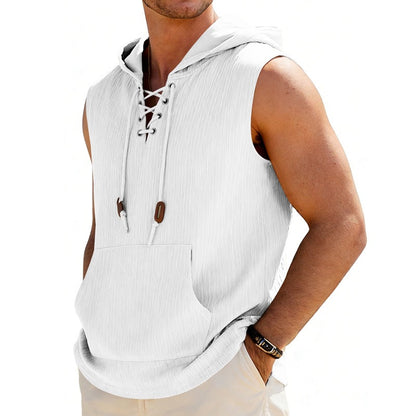 Men’s Jacquard Sleeveless Hoodie – Textured Streetwear Vest