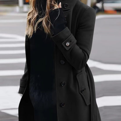 Loom & Soul™ Woolen Stand-Collar Coat – Women’s Slim-Fit Winter Cardigan with Single-Breasted Design