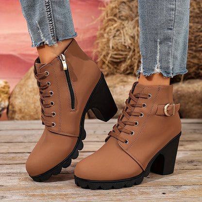 Botines de tacón alto para mujer - Tacón de bloque, elegantes, sin cordones