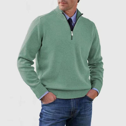 Loom & Soul™ Men’s Stand Collar Sweater – Slim-Fit Winter Knit Pullover with Zipper Neck