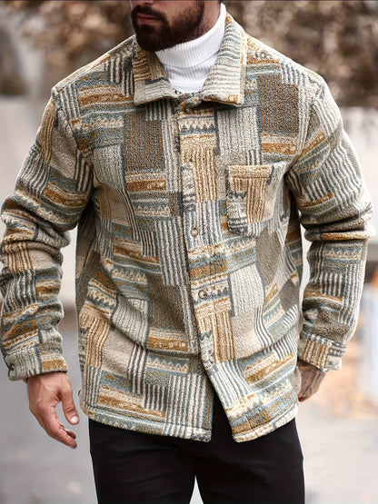 Veste polaire géométrique rétro pour homme – Surchemise boutonnée vintage