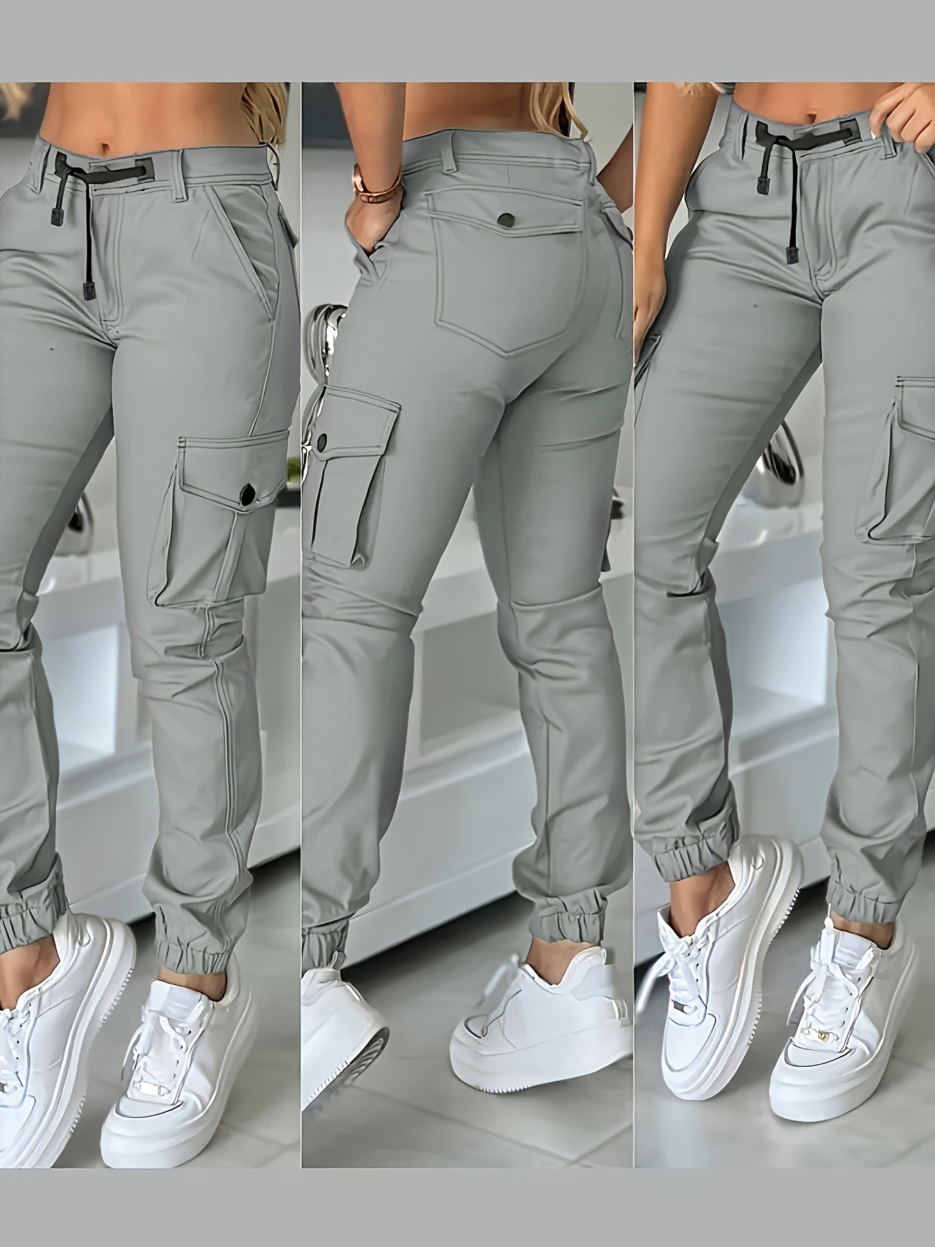 Women’s High-Waisted Cargo Pants – Elegant All-Season Work Trousers