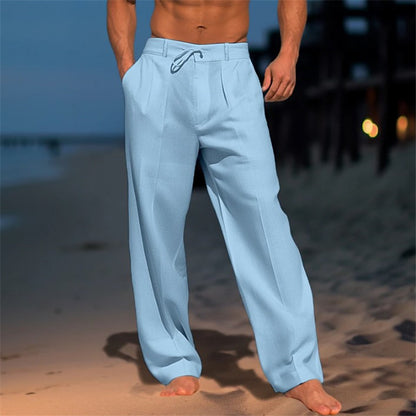 Pantalon large à cordon de serrage pour homme – Pantalon droit décontracté en coton