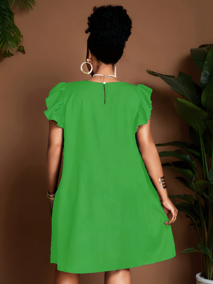 Vestido de verano con volantes en las mangas y estampado floral – Elegante vestido de verano hasta la rodilla