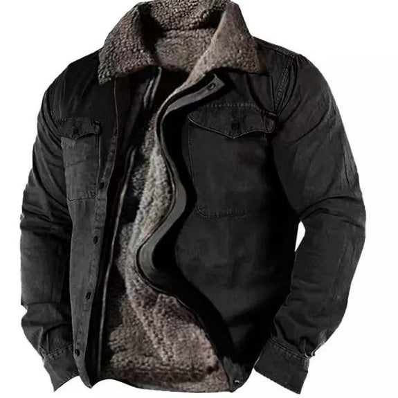 Veste en coton doublée polaire pour homme – Coupe ample décontractée avec fermeture éclair