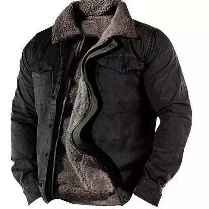 Veste en coton doublée polaire pour homme – Coupe ample décontractée avec fermeture éclair