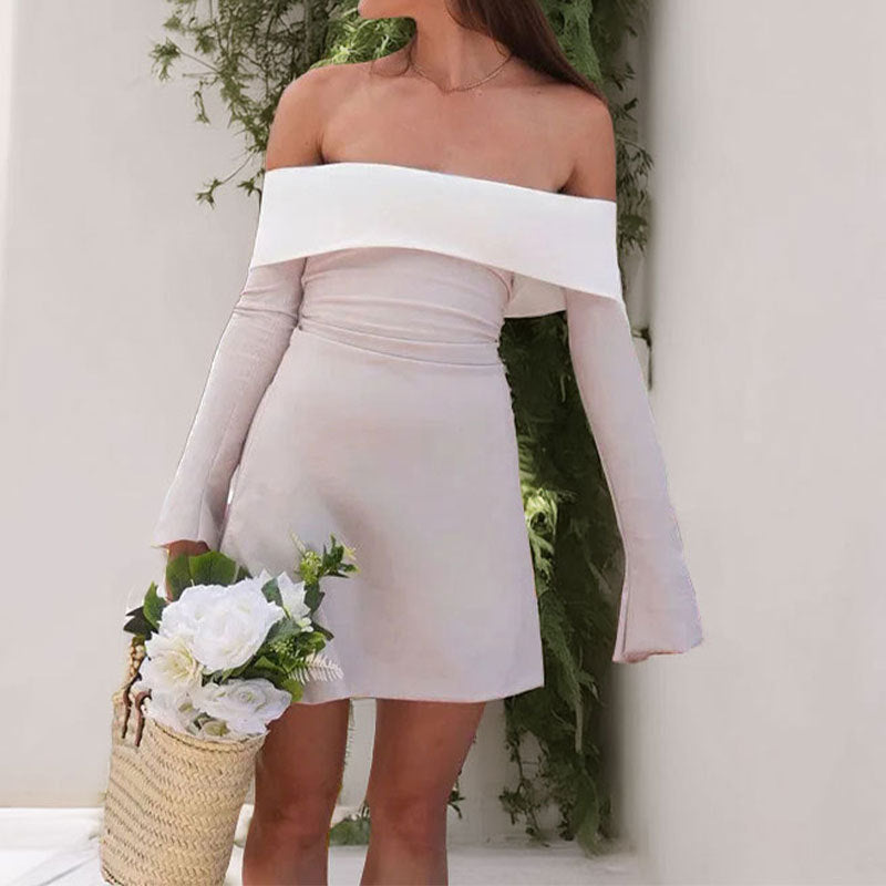 Contrast Color Wrap Mini Dress – Long Sleeve Elegant Bodycon Dress