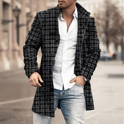 Gabardina de lana estampada para hombre – Manga larga, estilo europeo