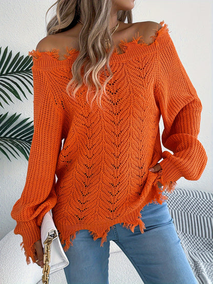 Women’s Off-Shoulder Sweater – Chic Fall/Winter Knit Pullover