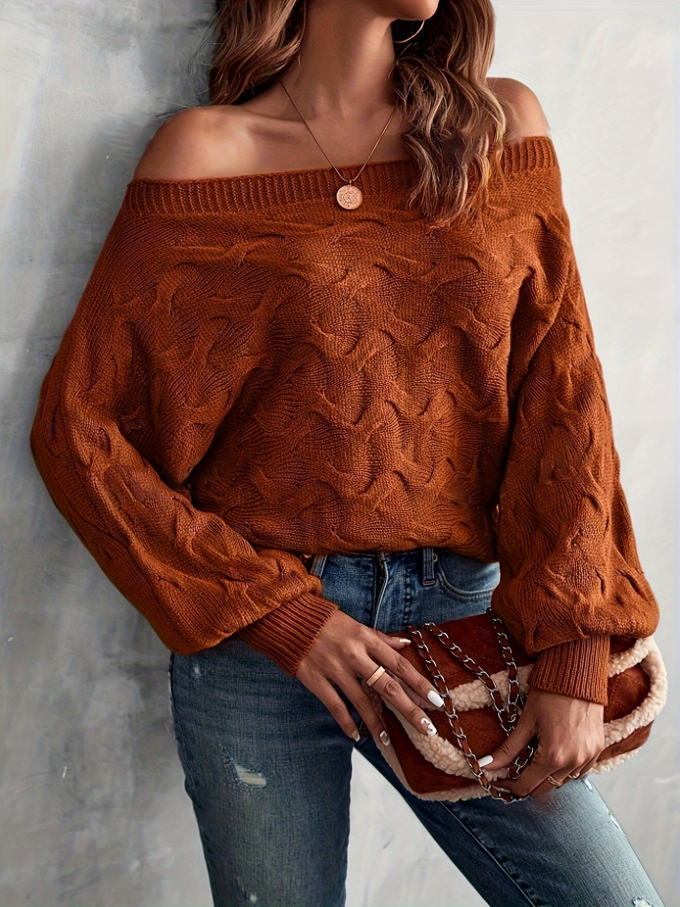 Women’s Off-Shoulder Batwing Sweater – Relaxed All-Season Knit