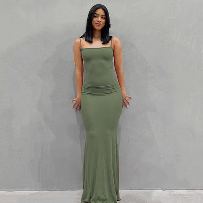 Vestido Largo Maxi A-Line sin Mangas – Vestido de Verano Minimalista de Cintura Alta