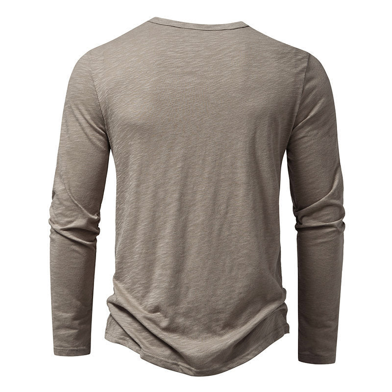 Loom & Soul™ Men’s Long-Sleeve Button Pullover – Casual Solid Color T-Shirt for Spring & Autumn