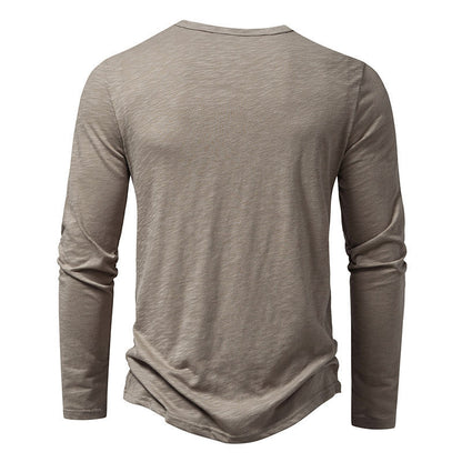Loom & Soul™ Men’s Long-Sleeve Button Pullover – Casual Solid Color T-Shirt for Spring & Autumn