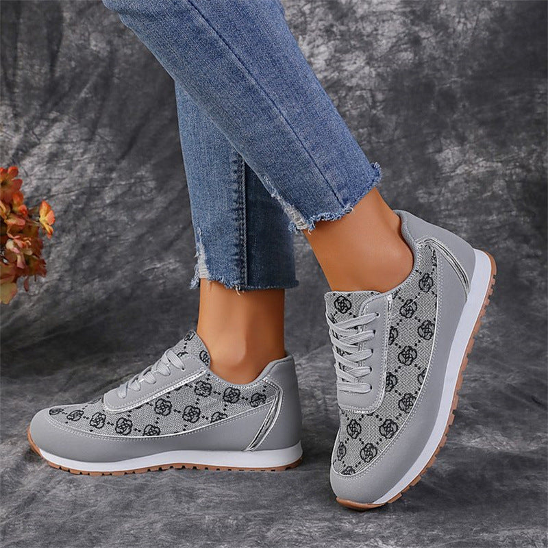 Loom & Soul Women’s Flower Print Lace-Up Sneakers – Casual Lightweight PU Walking & Running Shoes