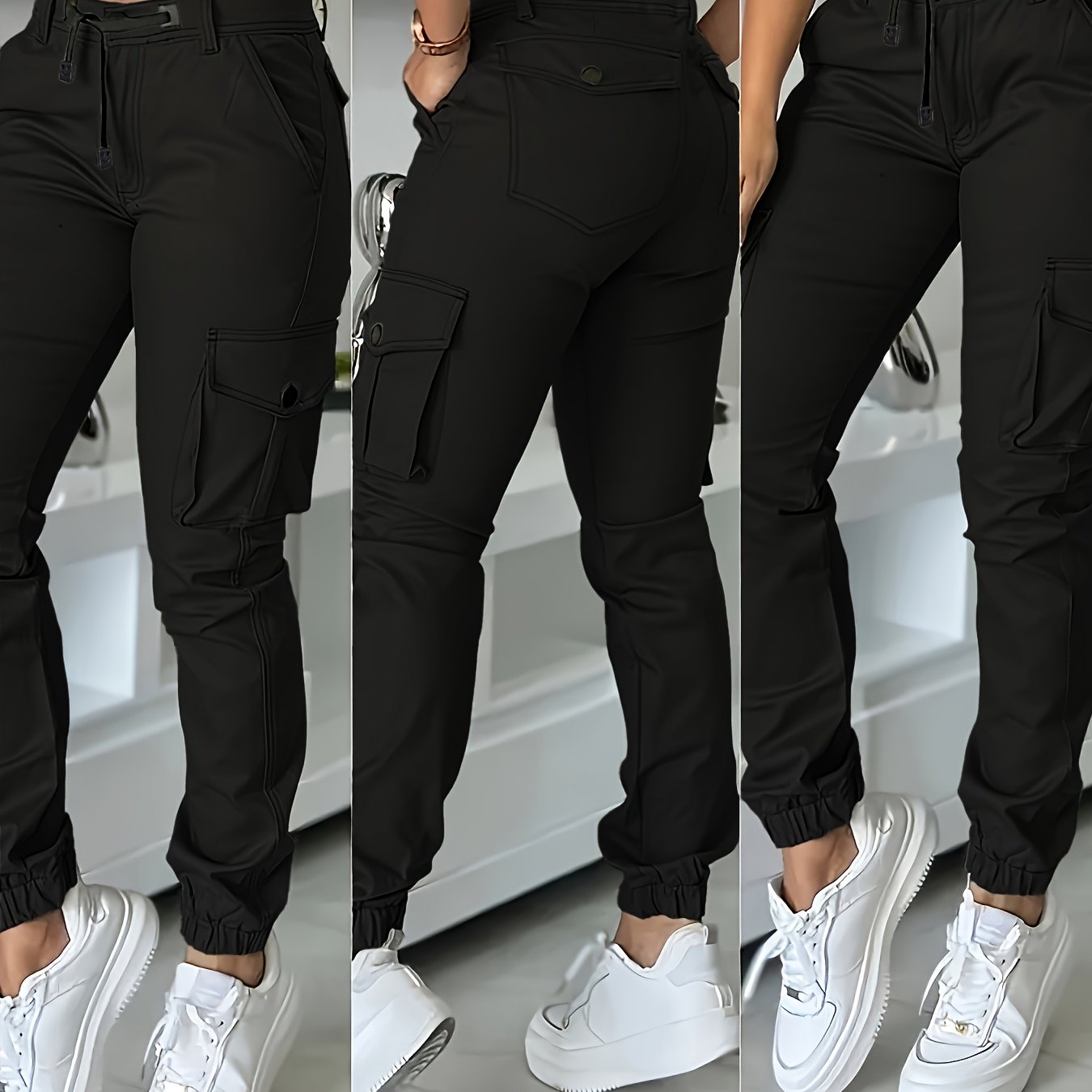 Women’s High-Waisted Cargo Pants – Elegant All-Season Work Trousers