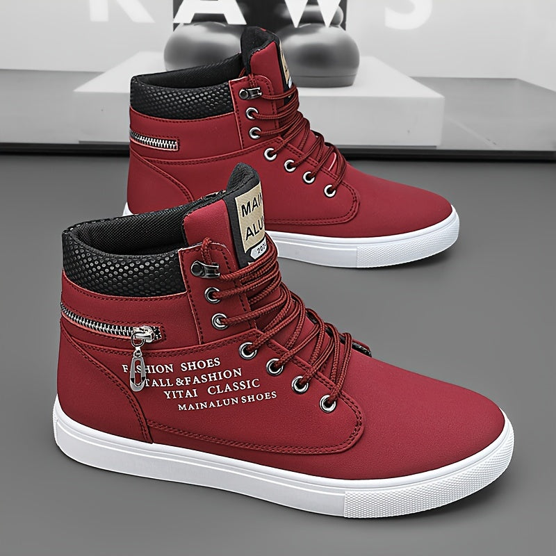 Men’s Mid-Top Casual Sneakers – Non-Slip PU Streetwear Shoes